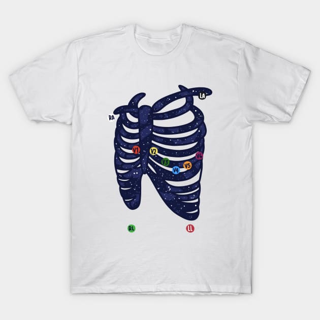 Hand Drawn Electrocardiogram Placement Galaxy T-Shirt by Sofia Sava